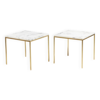Pair of marble and gilt bronze end tables. 1970s.