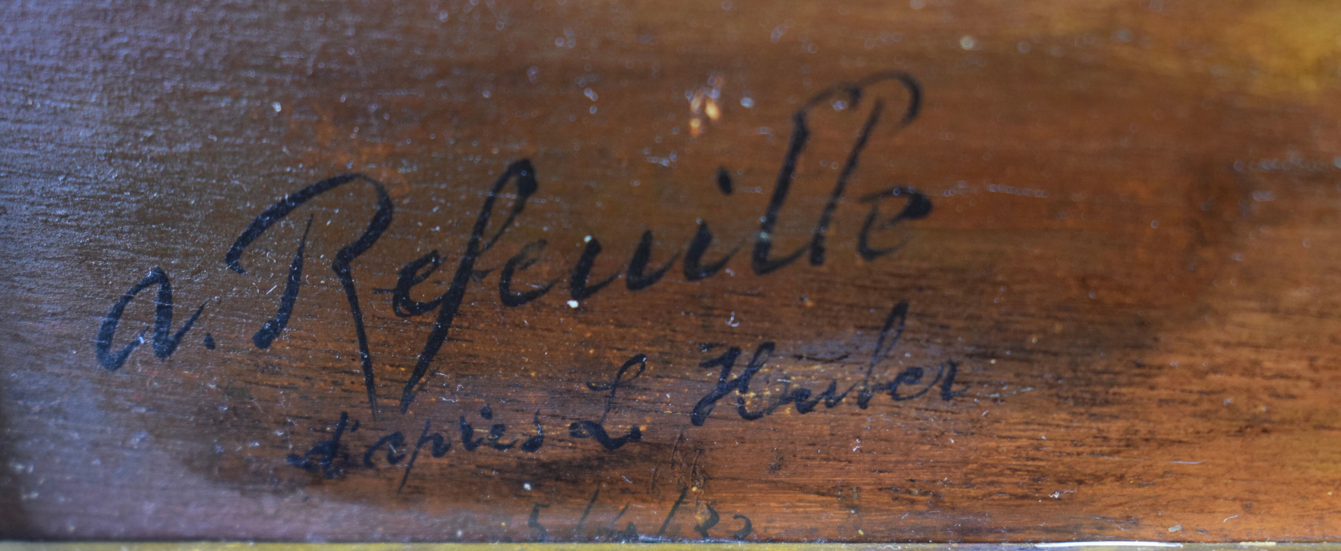 Oil painting on panels kitten playing by Leon Huber