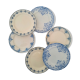 6 assiettes plates anciennes dépareillées terre de fer