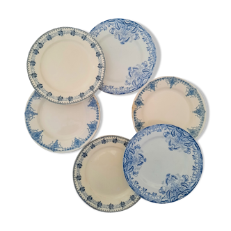 6 old flat plates mismatched iron earth