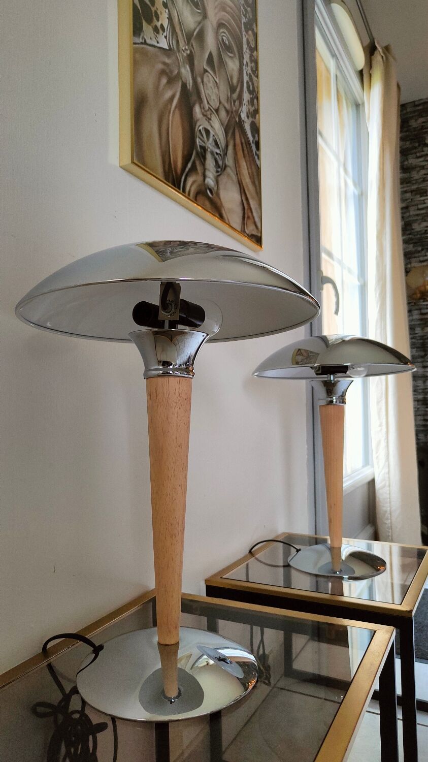Paire de lampes champignon (dit paquebot ) vintage 1980