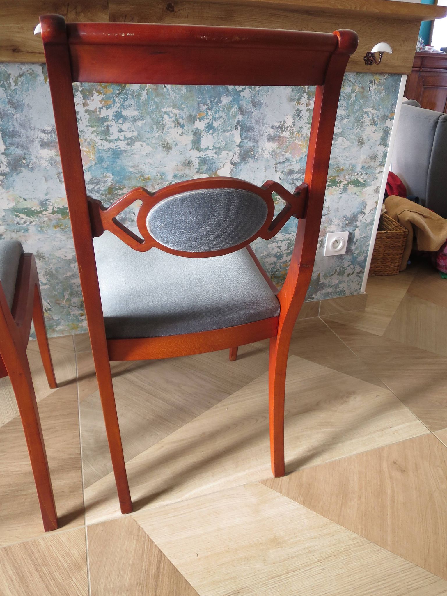 Rare - Set of 4 Louis Philippe/restoration style chairs with medallion - Colour blue / cherry wood