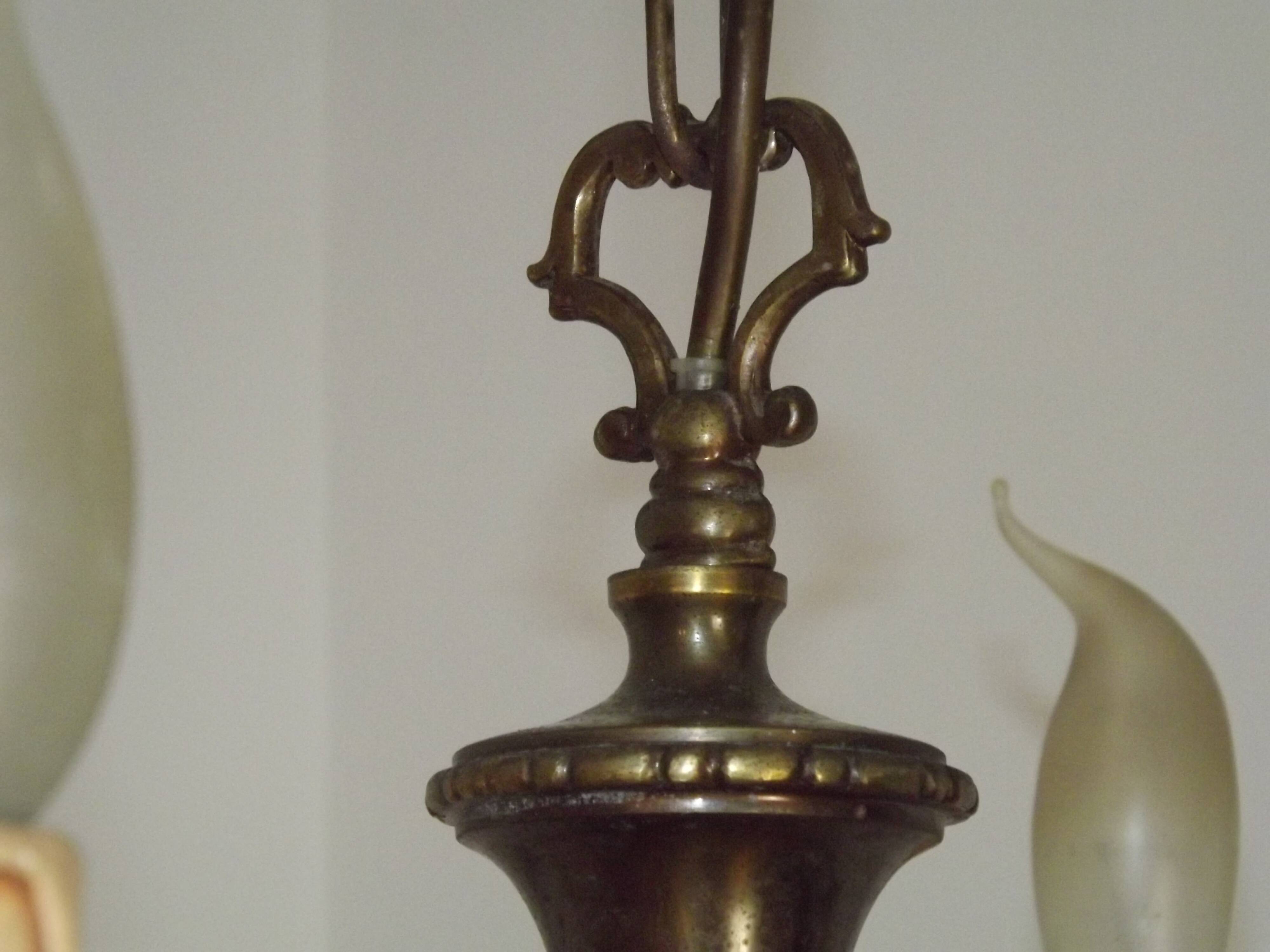 French Mid Century Brass & Copper 6 Light Traditional Style Chandelier 5571