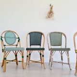Rattan and scoubidou bistro chairs - green