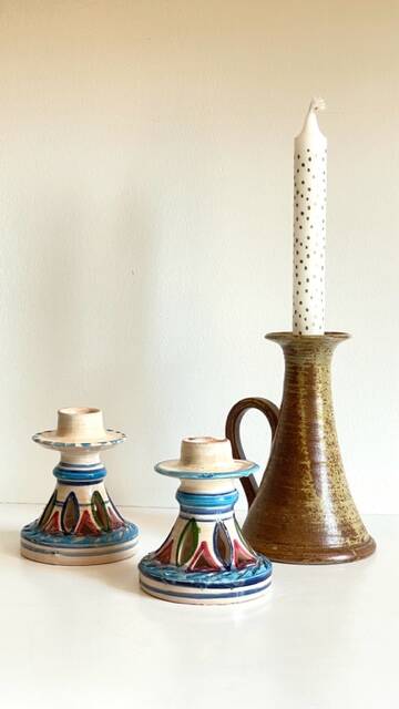 3 vintage ceramic craft candle holders