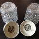 Pair of cylindrical structured glass ceiling lights / vintage 60s-70s