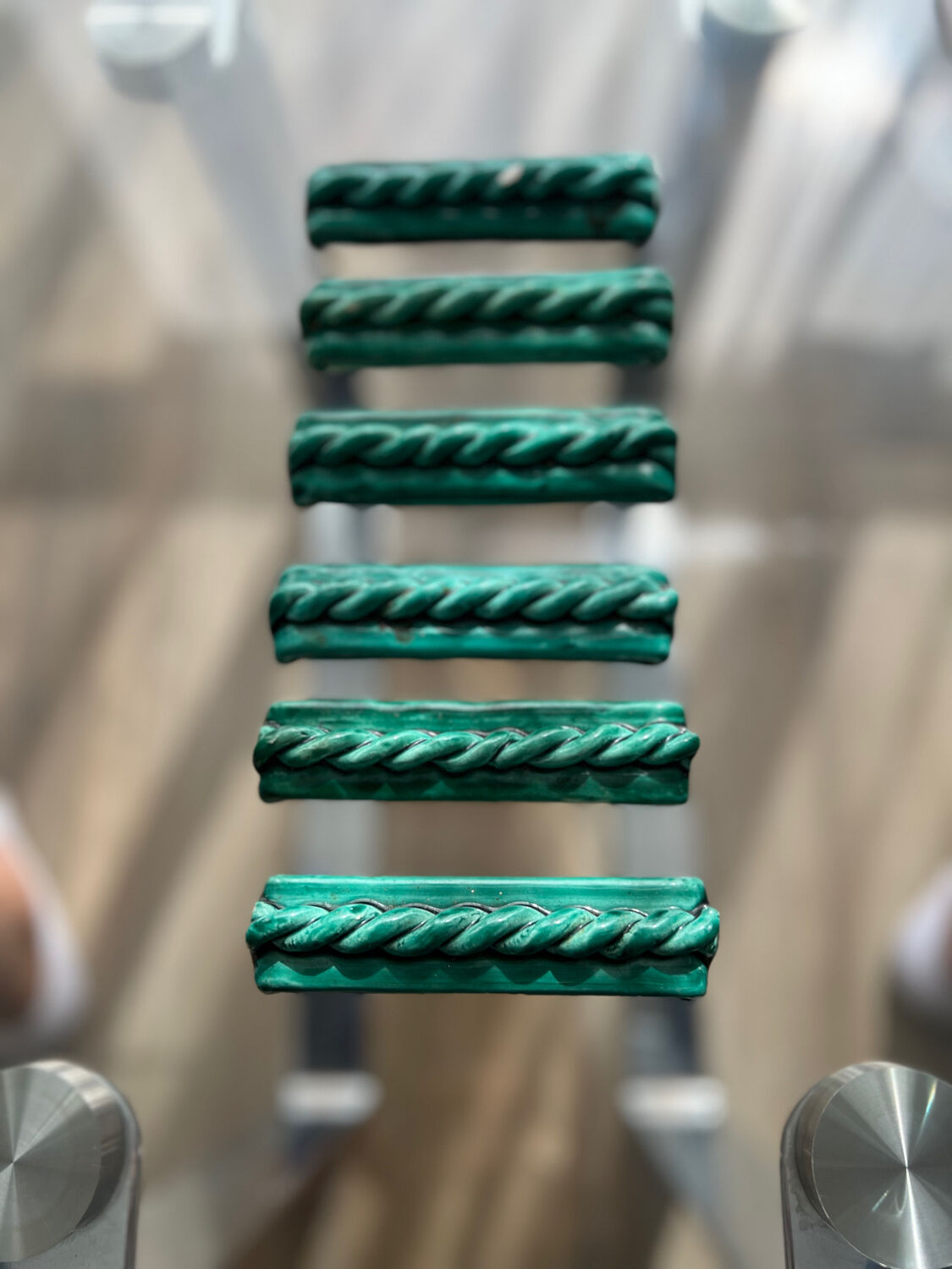 6 vintage green ceramic cupboard holders