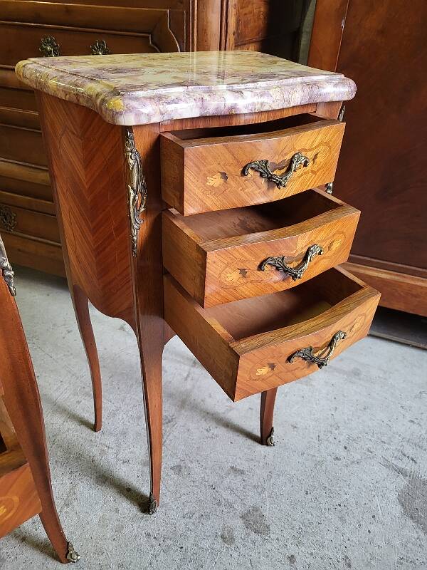 Pair of rosewood bedside tables with marble top n° 2