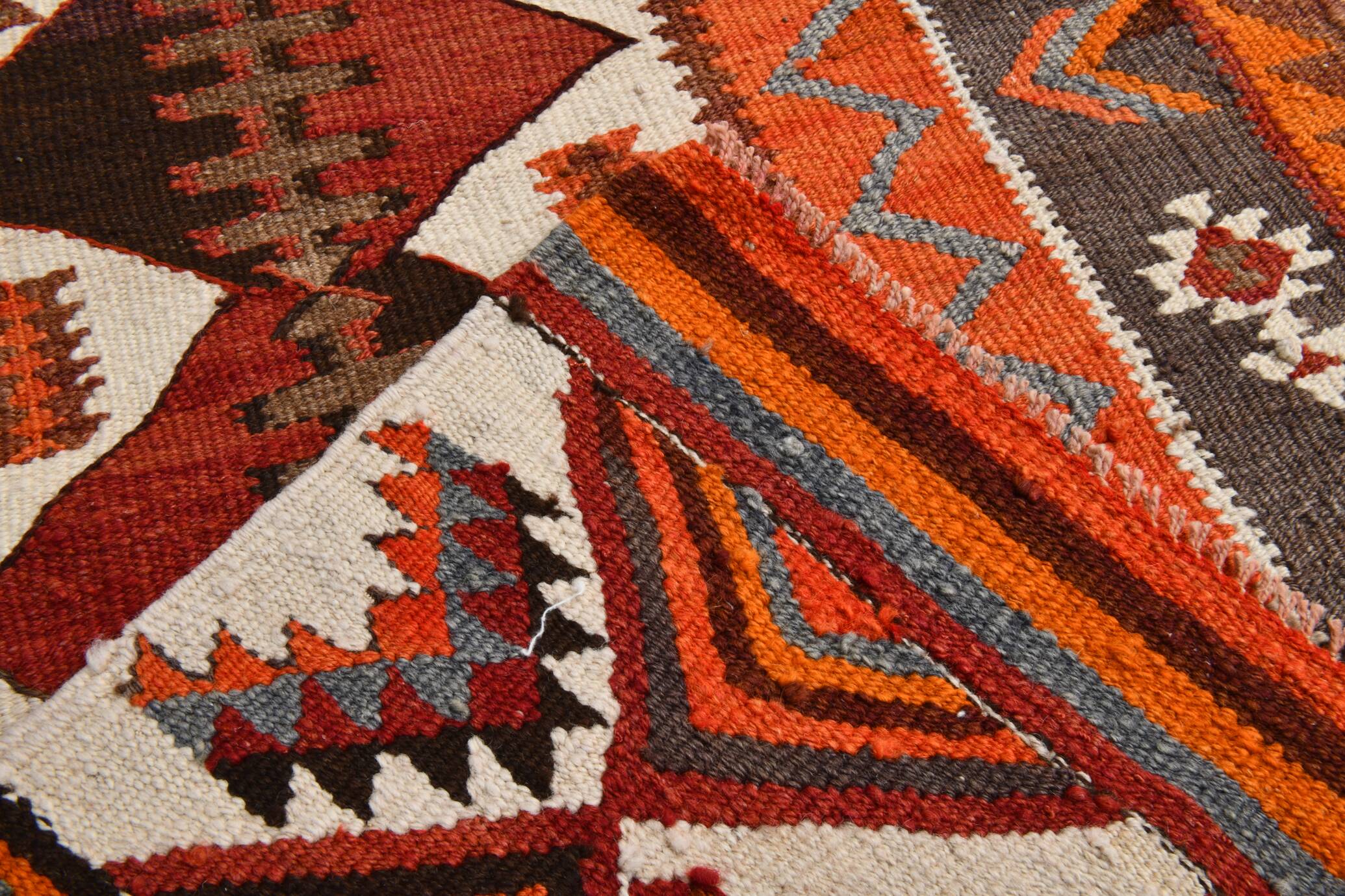 Orange & Brown Vintage Kilim Runner Rug, Oriental Pattern Hallway Carpet