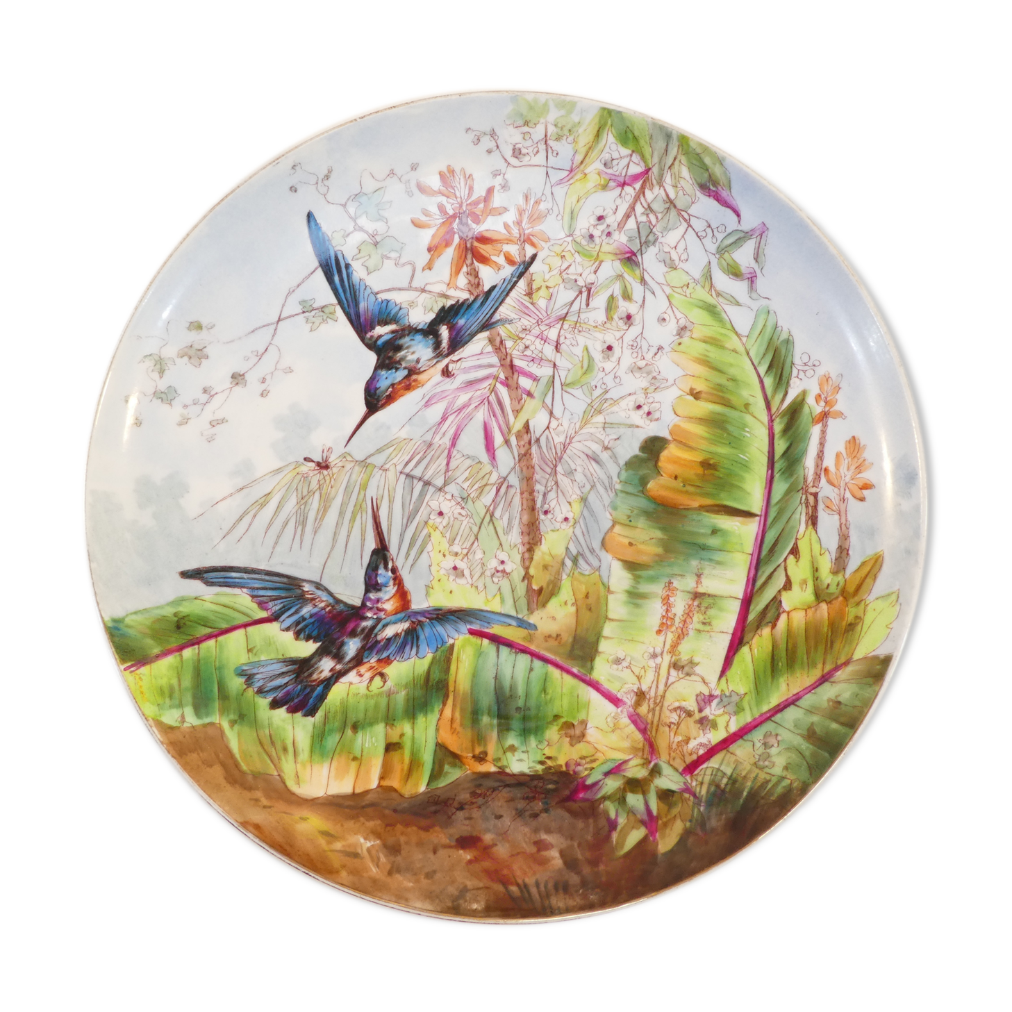Porcelain dish from limoges or paris around 1900 decoration at martin pecheur