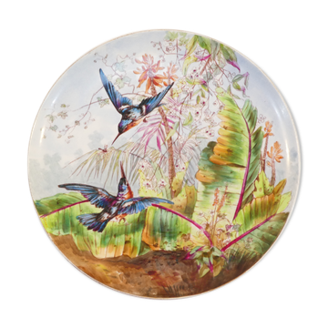 Plat en porcelaine de limoges ou paris vers 1900 décor au martin pecheur