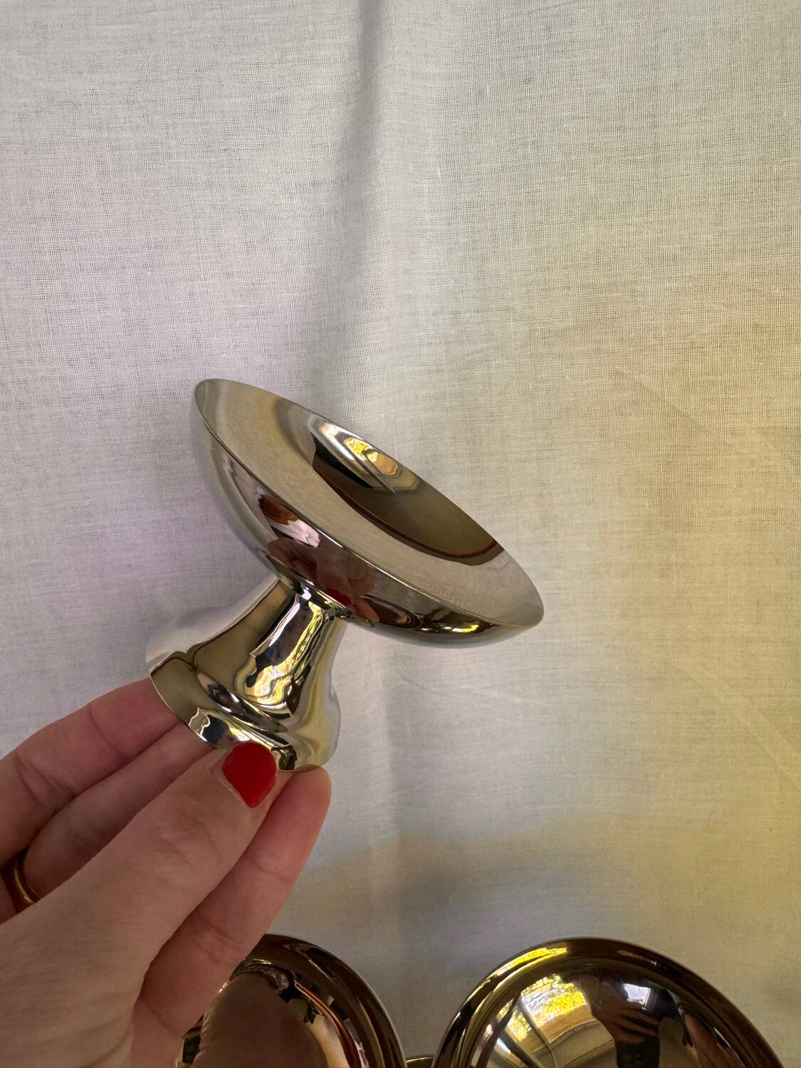 Set of 6 stainless steel ice cream bowls by Guy Degrenne with matching spoons.