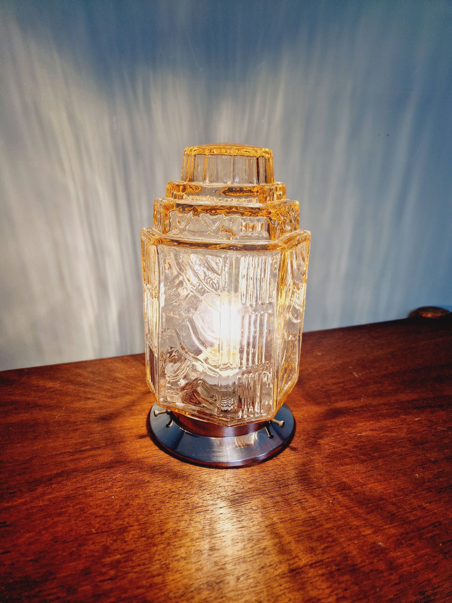 Plafonnier Art Déco Skyscraper en verre transparent rose, années 1920-30
