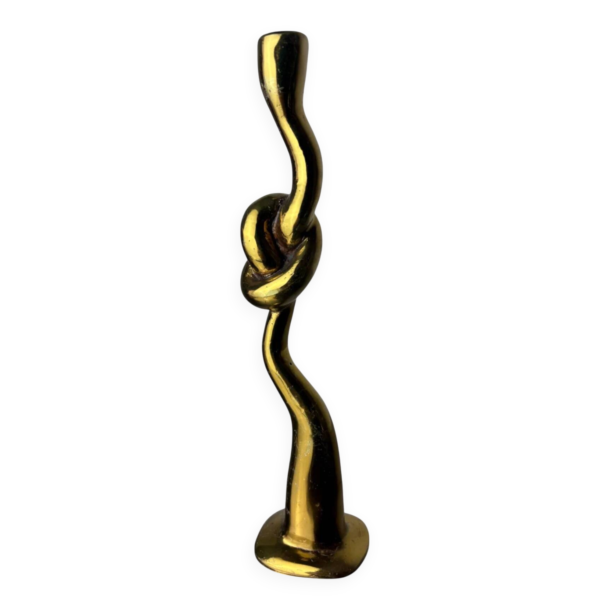 Italian brutalist knot candlestick in bronze, circa 1970