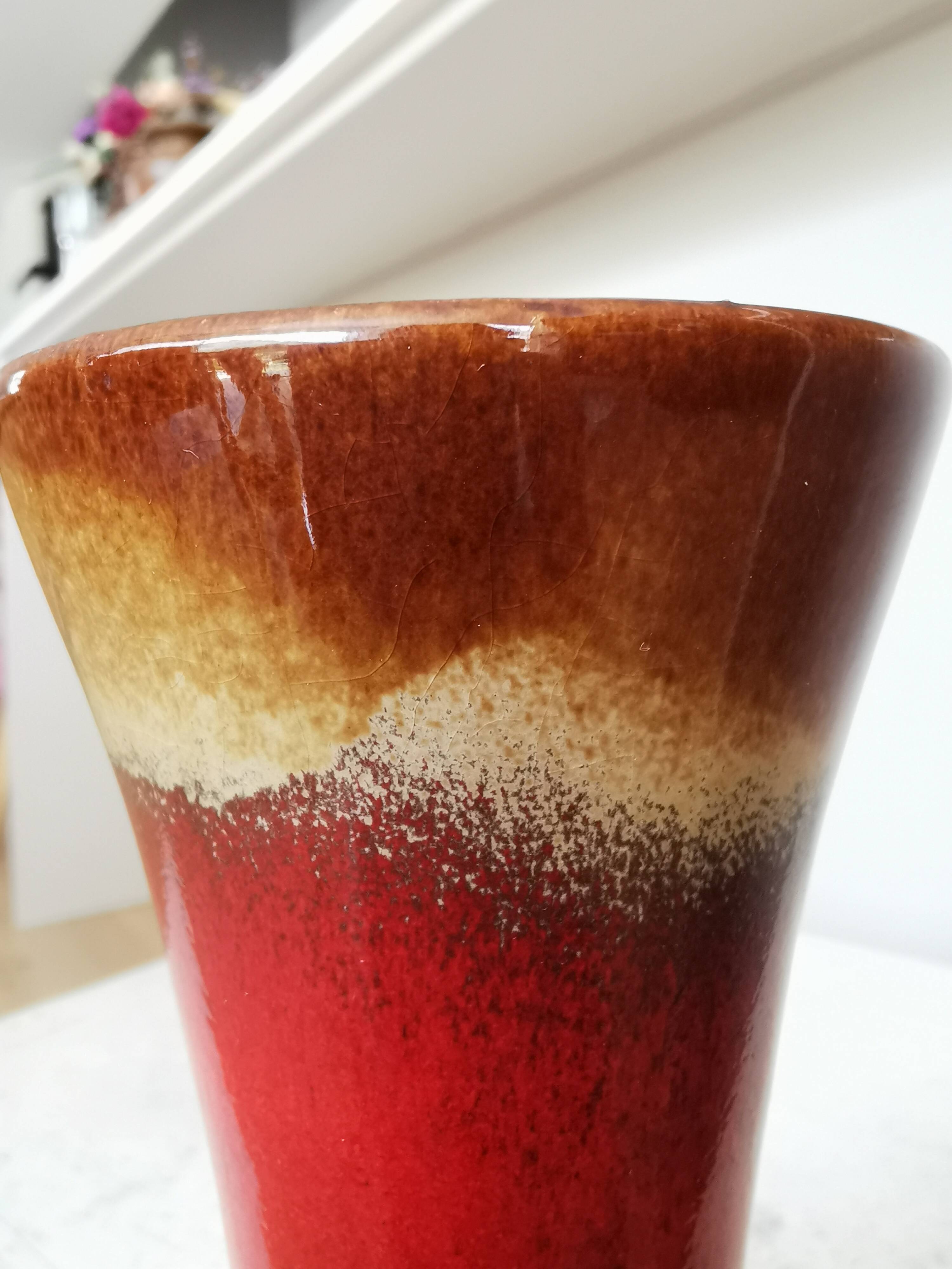 Vintage KIL Ceramic Vase: Red & Brown Lava Glaze, 1970s Yugoslavia