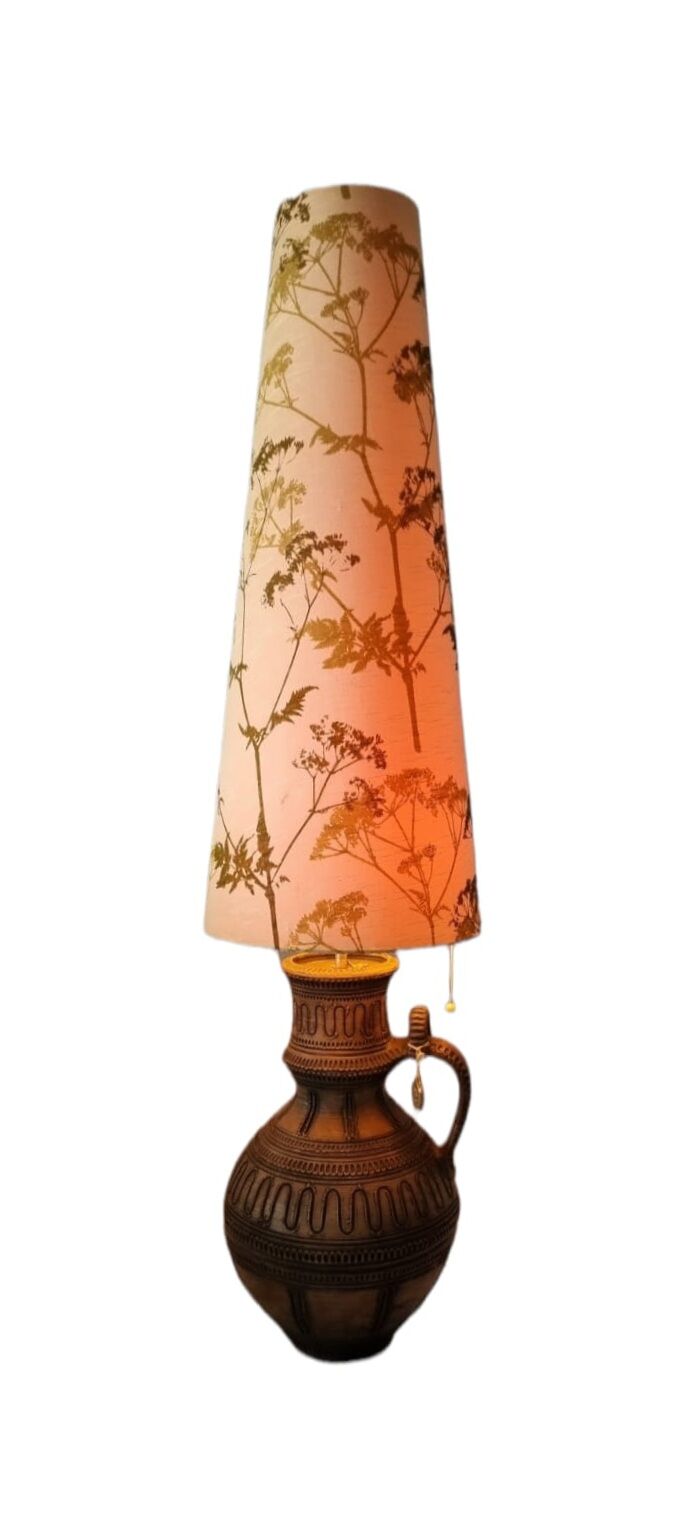 Lampadaire en céramique avec abat-jour d’origine, années 1970