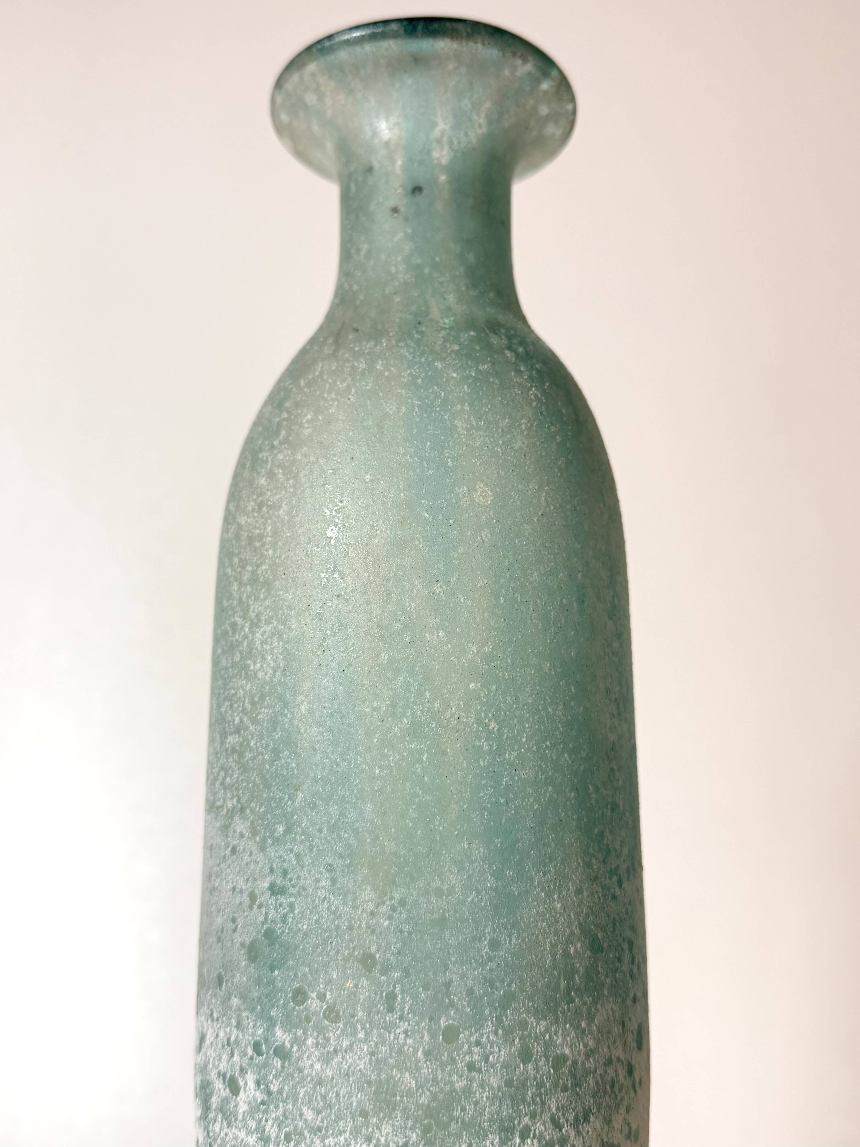 Teal Scavo Glass Bottle Vase attr. to Gino Cenedese, Italy