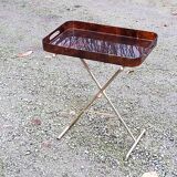 Gold metal side table with tortoiseshell lucite top from the 70s