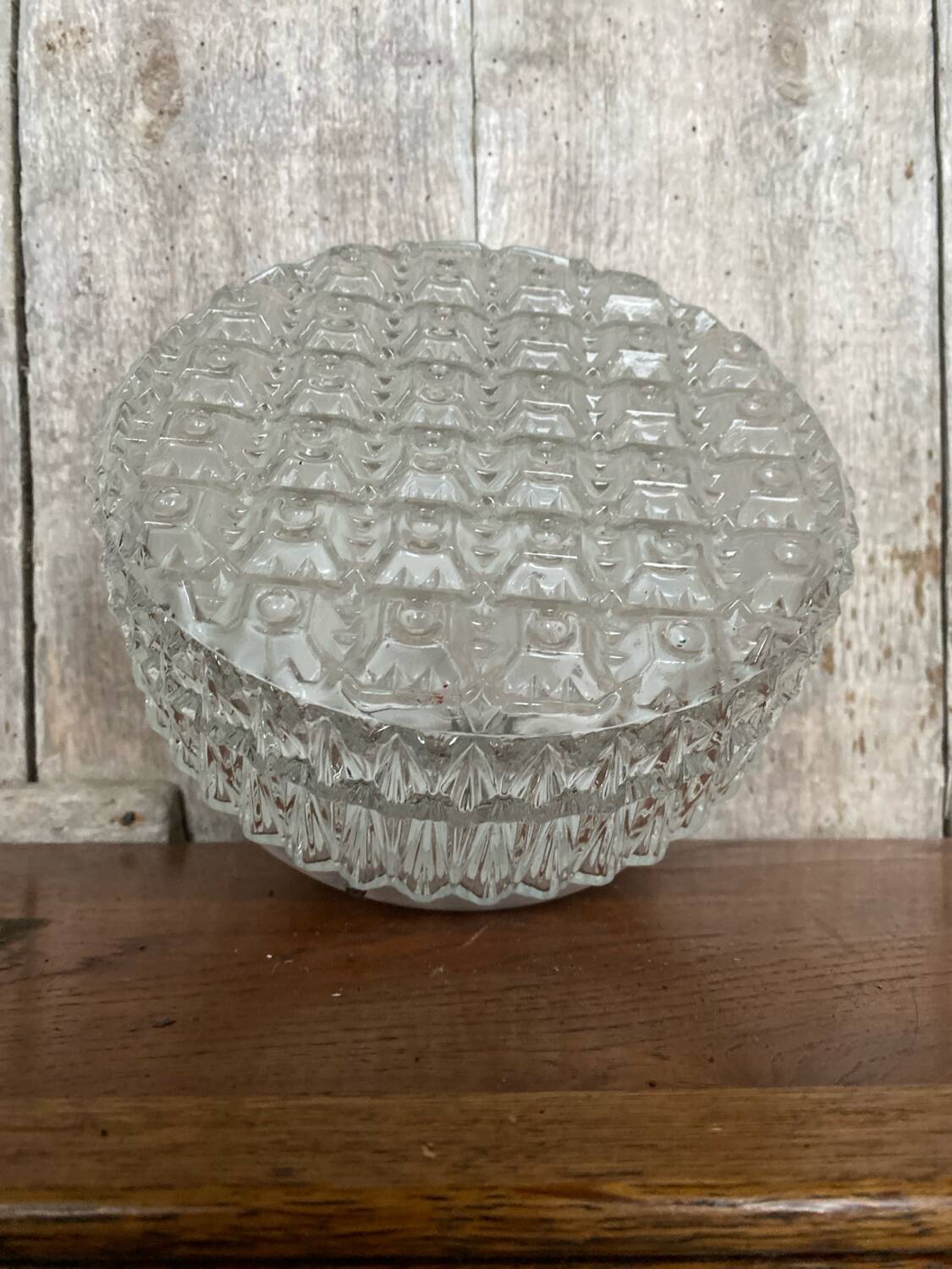 Antique Ceiling Light Sconce Molded Glass + Metal Support 70s Vintage #B793