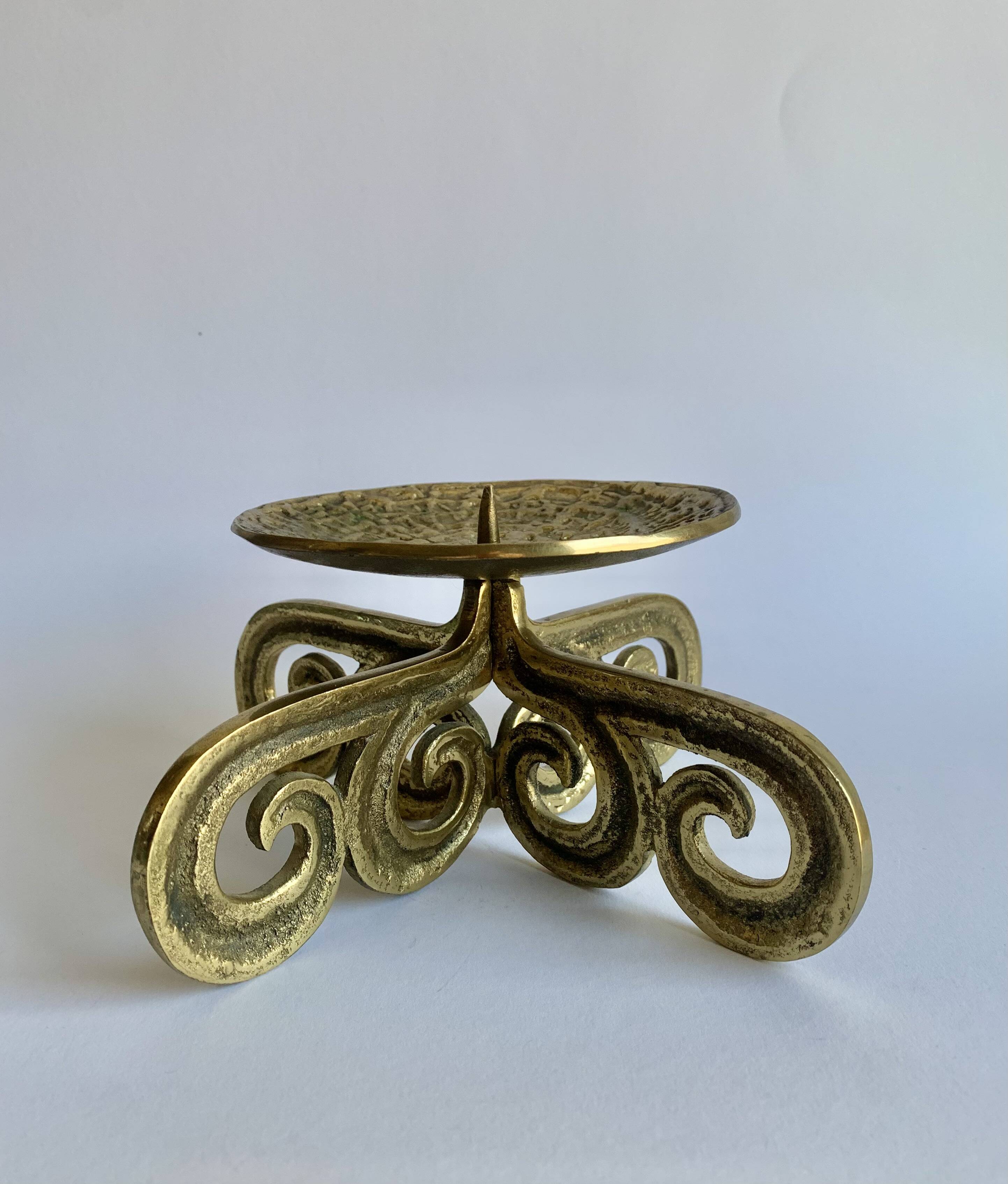 Brutalist bronze candleholder, 1970s