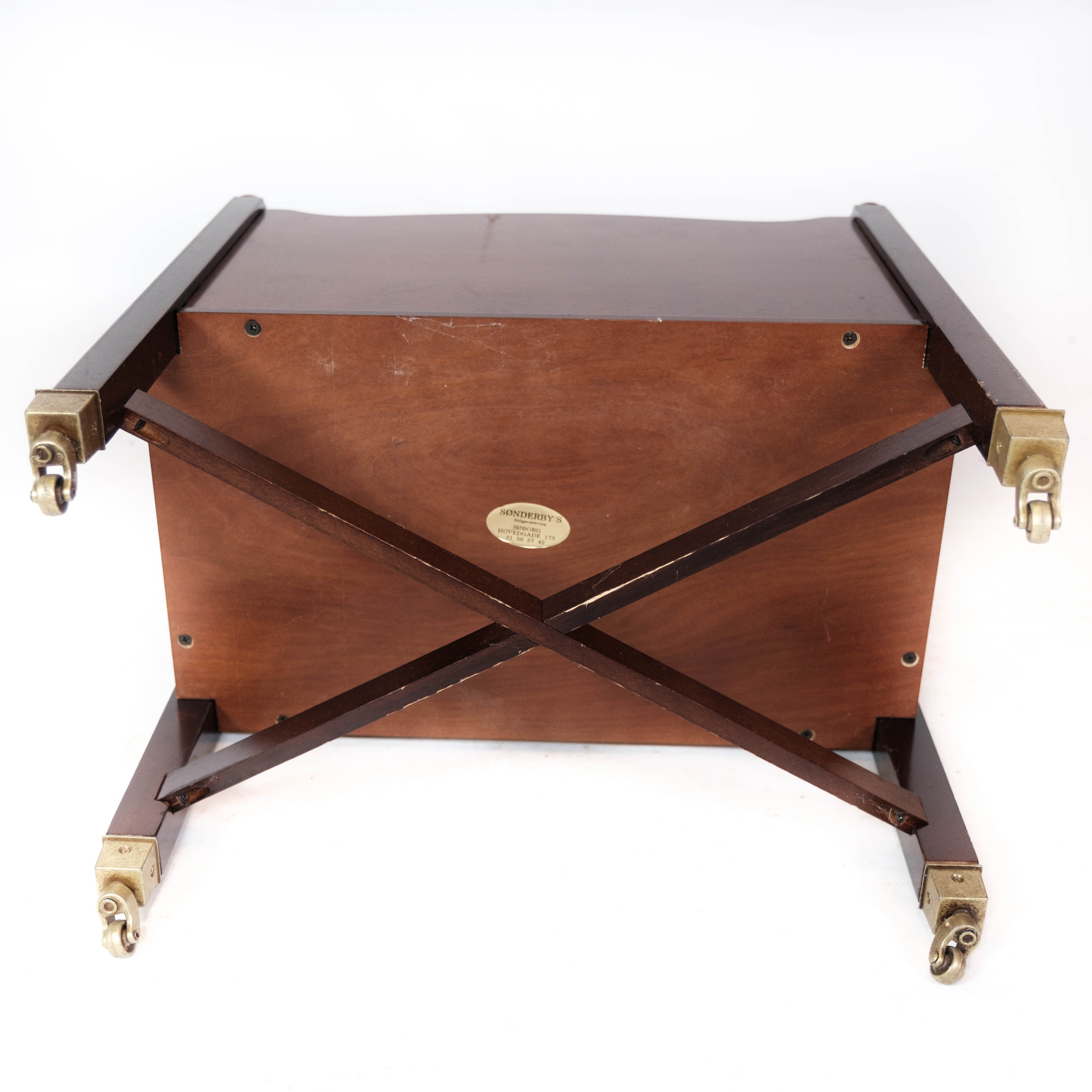 Newspaper holder of mahogany decorated with brass of Danish design, 1960s