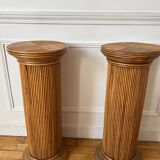 Pair of vintage rattan veneer columns