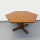 Vintage 80s hexagonal dining table in oak wood