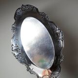 Small hollow tray, silver-plated brass cup, antique rococo style