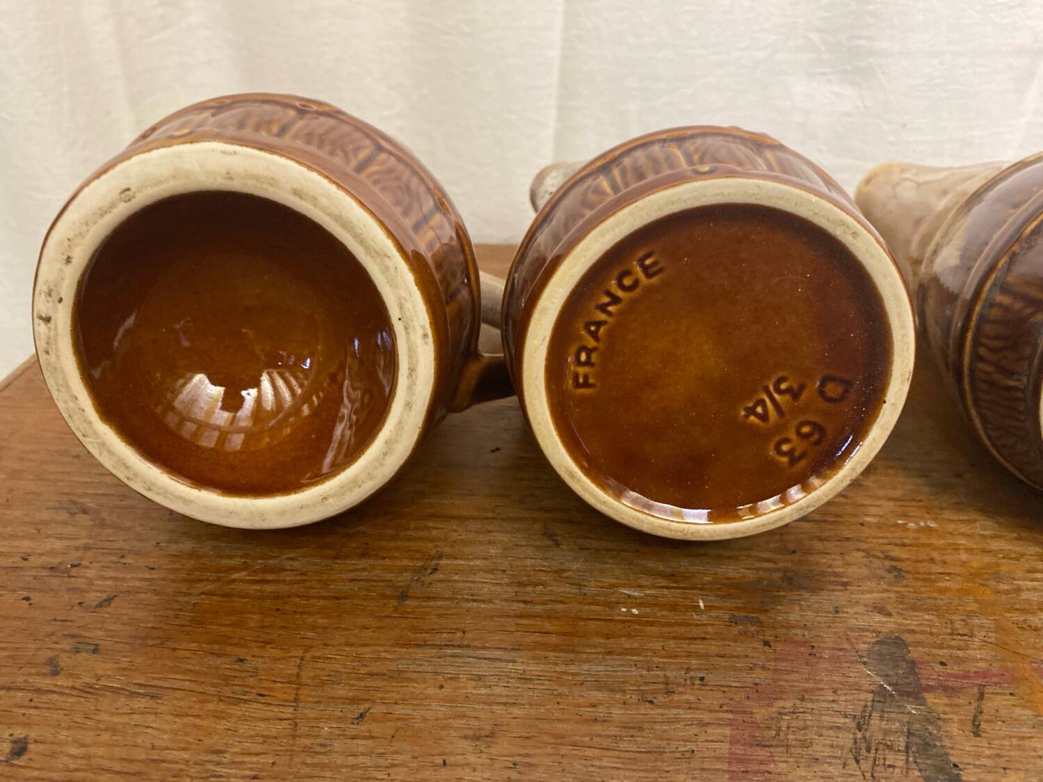 Set of 3 Barrel-Shaped Pitchers in the RÉVOL Style, Vintage Flamed Ceramic