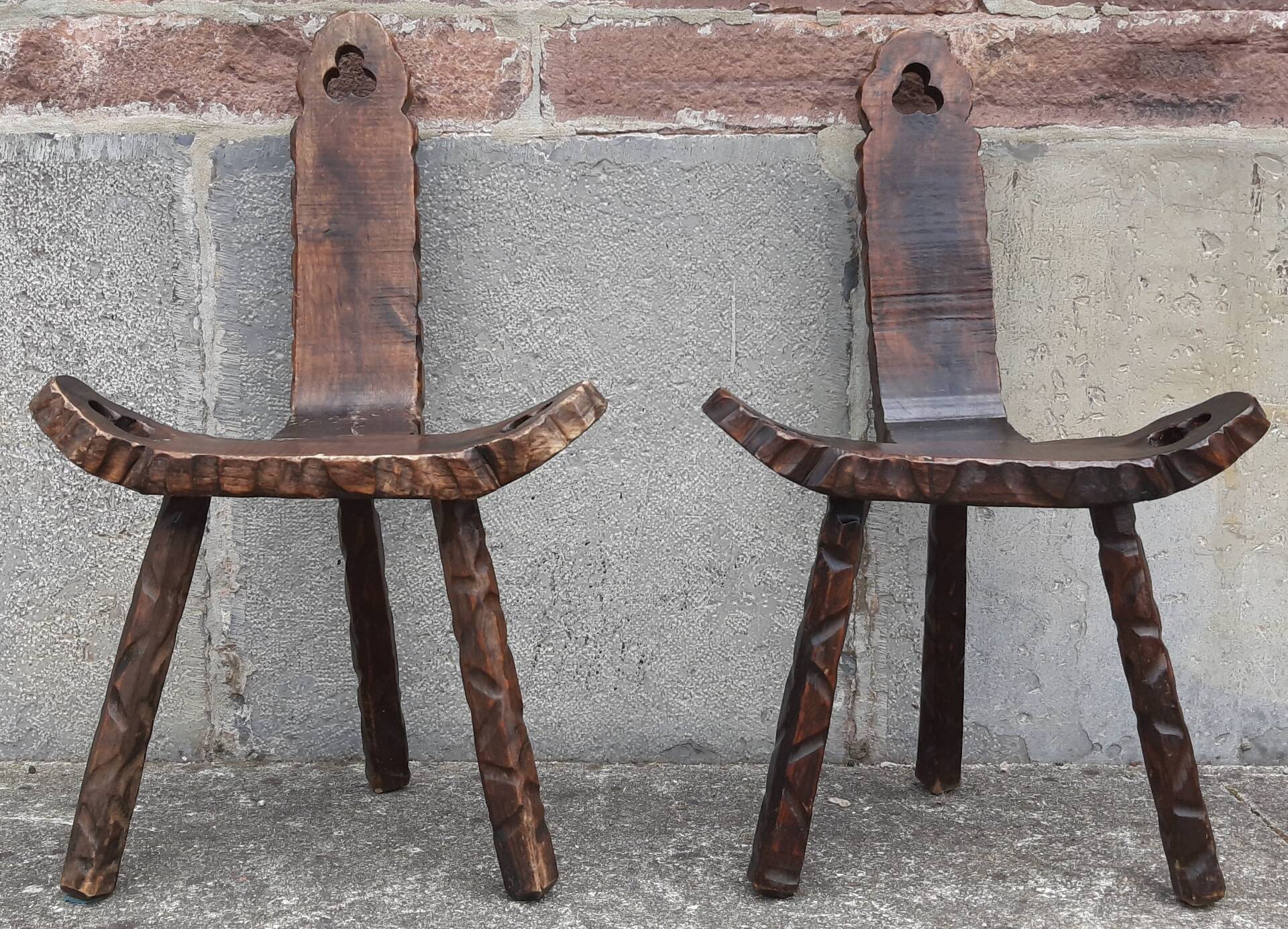 Pair of brutalist tripod stools
