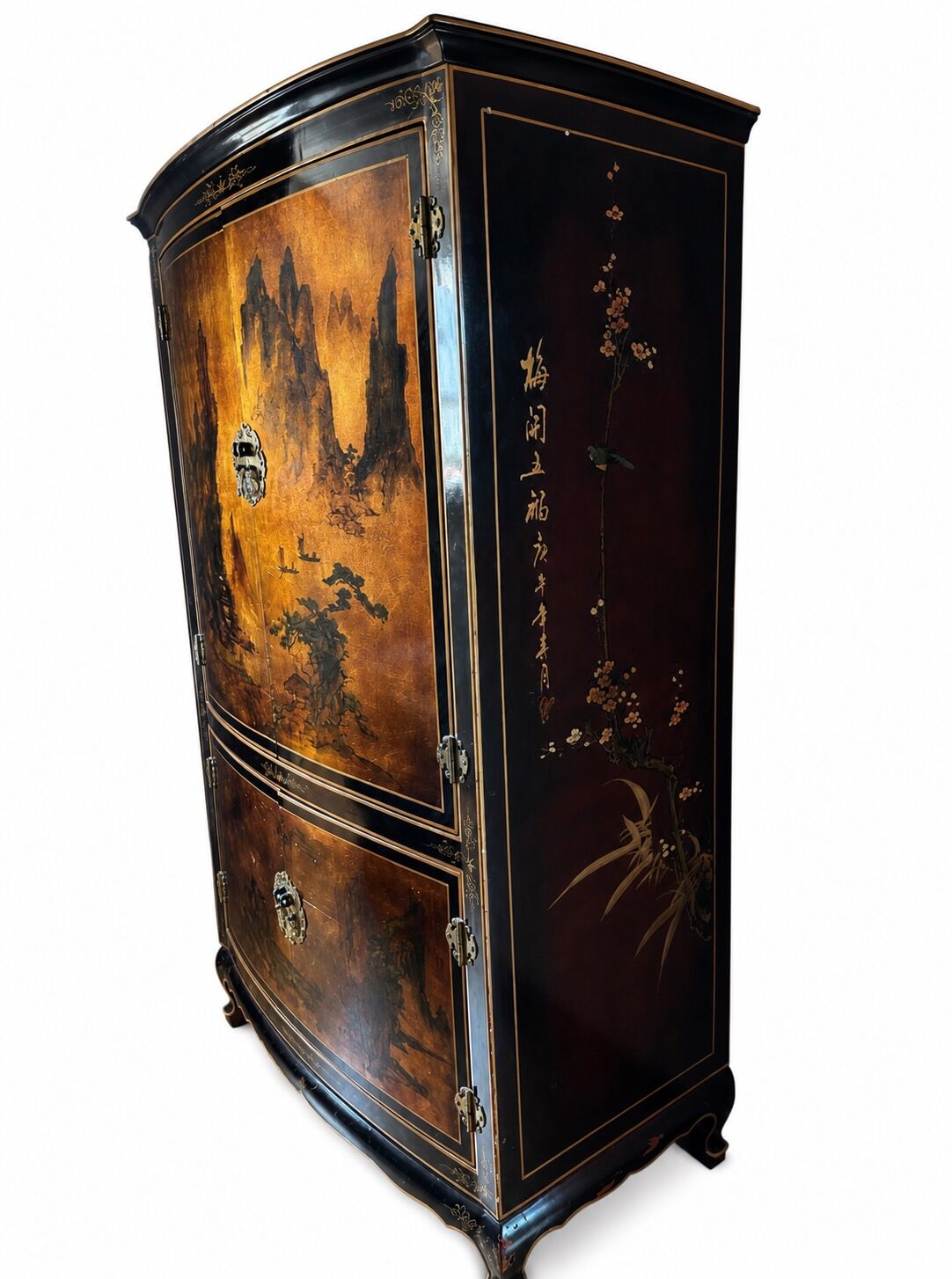 Meuble asiatique de rangement en bois peint, style chinois traditionne