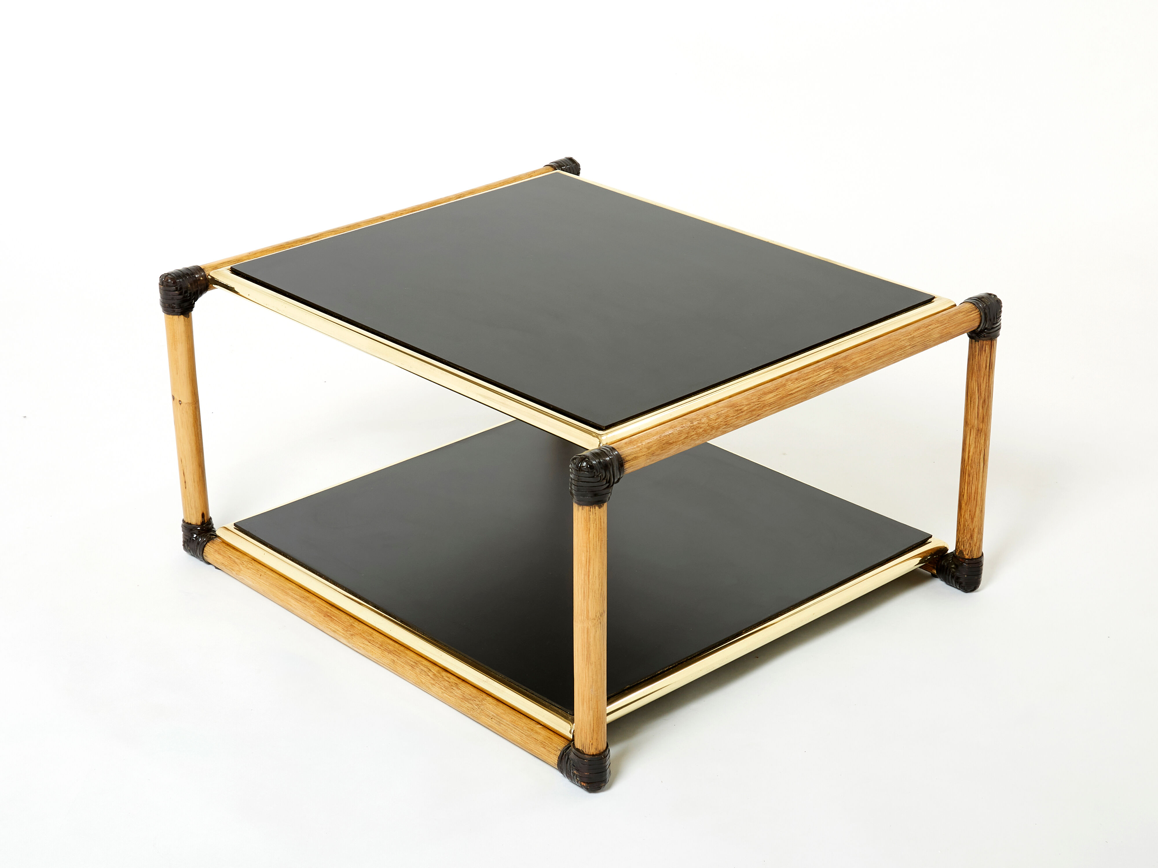 Pair of Italian coffee tables Alberto Smania bamboo brass 1970