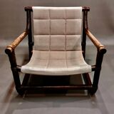 1950 rattan and leather armchair