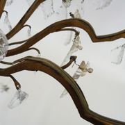 Old chandelier, suspension, old luminaire with 10 branches, brass and glass. 50s