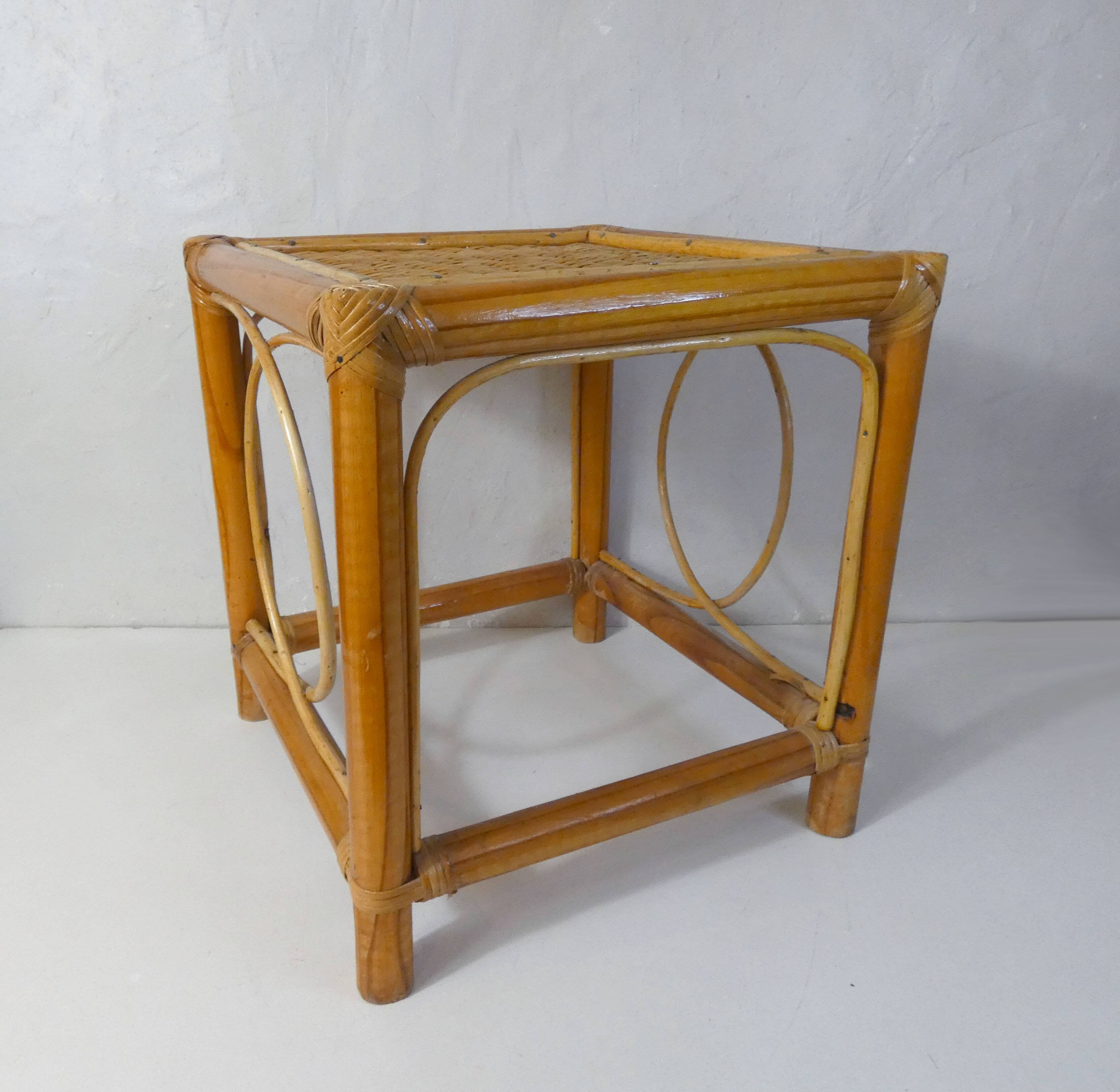 Vintage rattan sofa side table