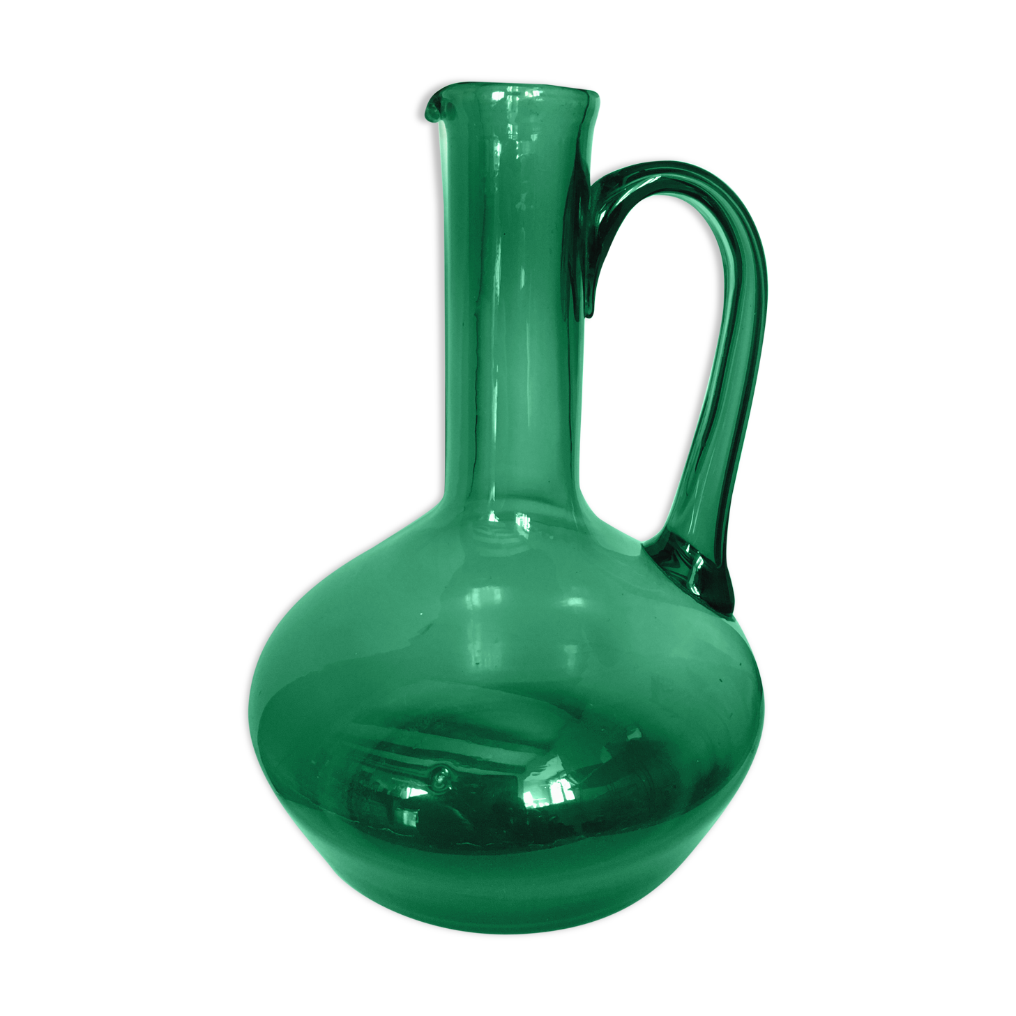 Blue green blown glass carafe