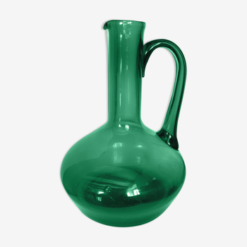 Blue green blown glass carafe