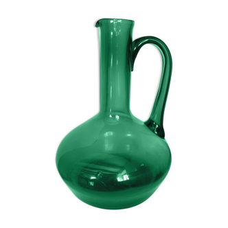 Blue green blown glass carafe