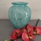 vase Karcagi Fátyolüveg cracked glass turquoise / blue-green water Hungary