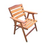 Mid century patinated wood folding garden or patio elbow chair, 1960s