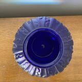 Ancien Vase Boule Art Déco Verre Moulé Bleu Tchèque Décoration Vintage