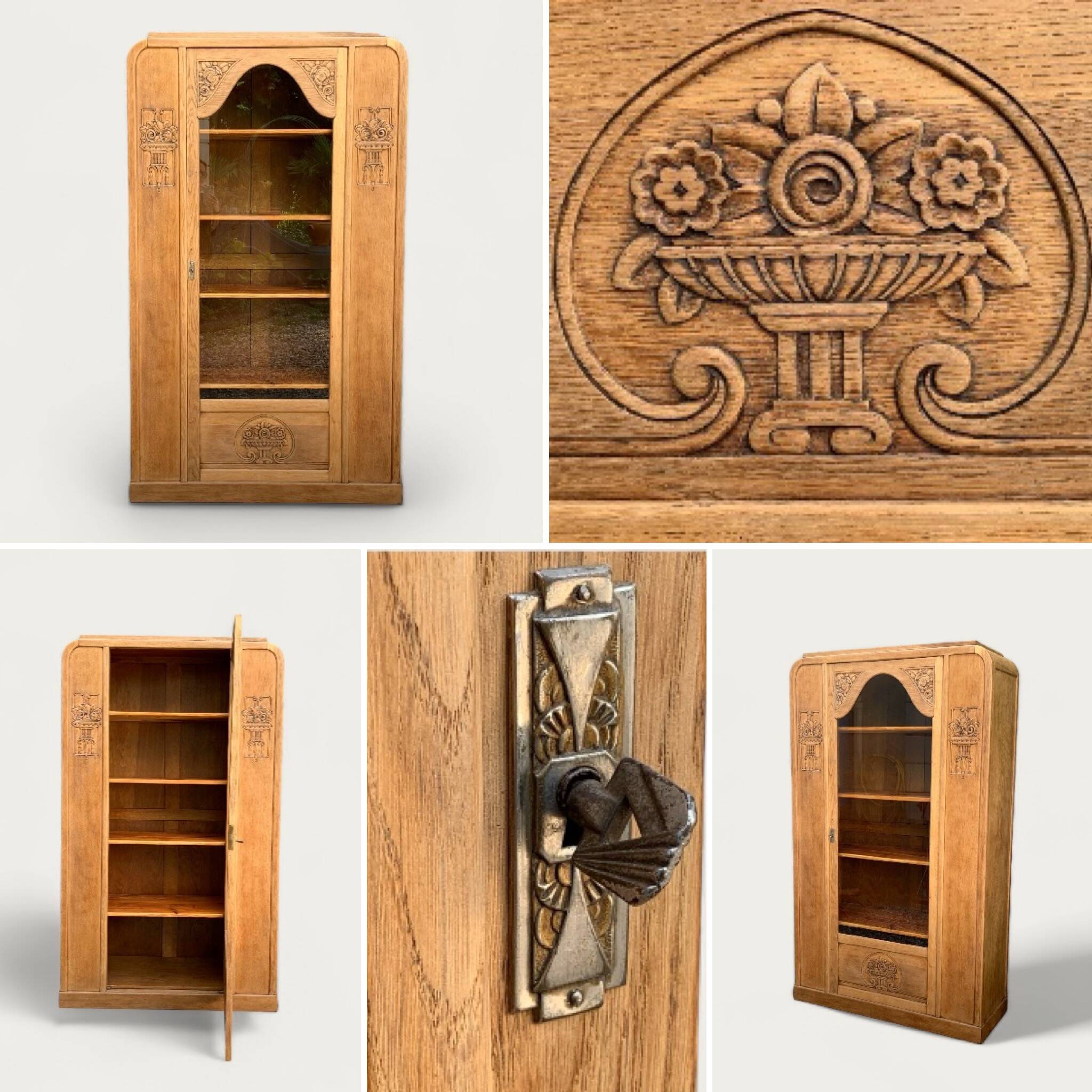 Armoire parisienne vitrée art déco bois brut 1930