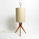 Mid Century Modern tripod walnut wood floor lamp with large fabric shade