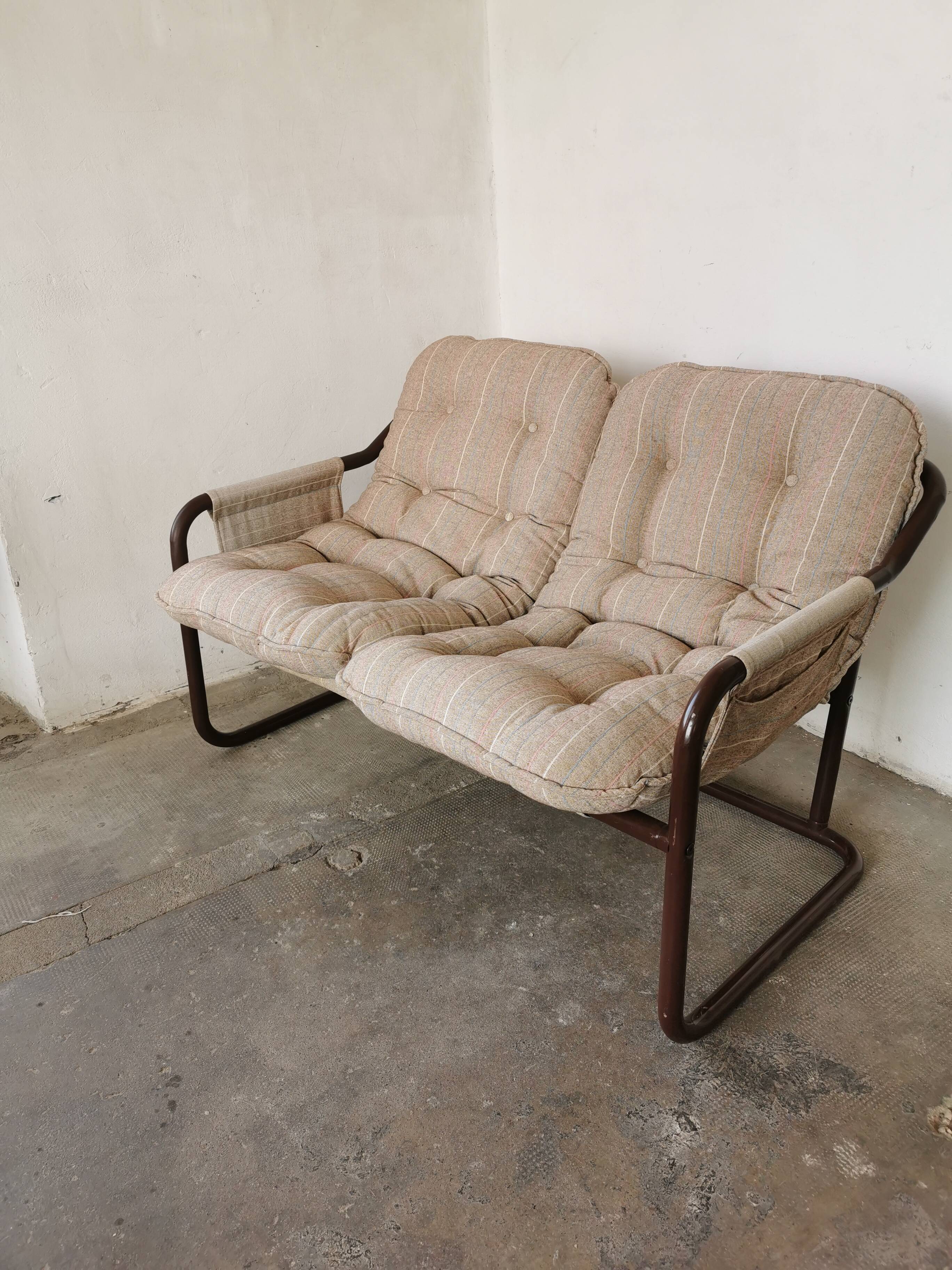 Tubular metal bench from the 80s