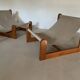 Sling chair in pine, canvas and sheepskin, 1970s