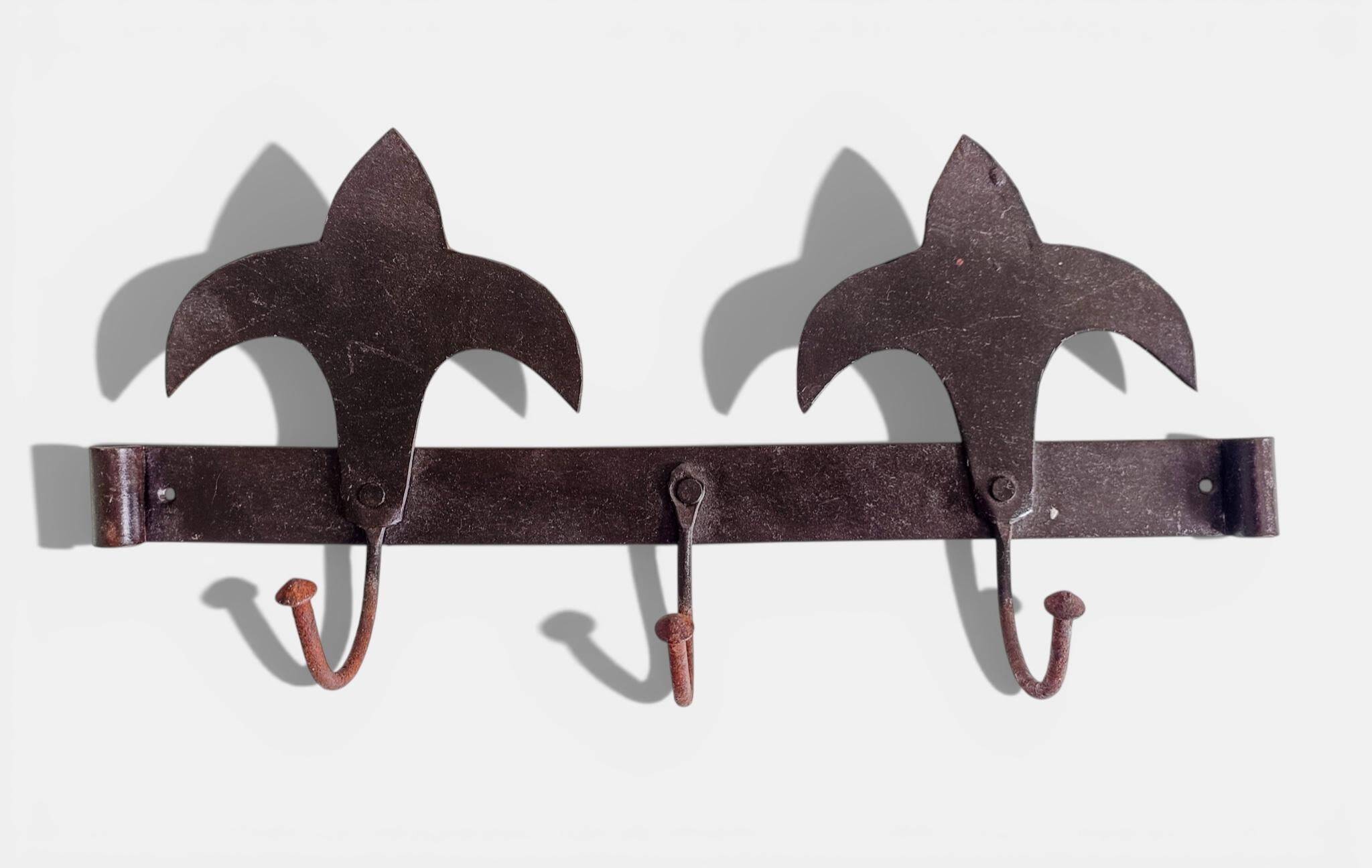 Antique French Provincial Wrought Iron Coat or Hat Rack with Fleur-de-Lis