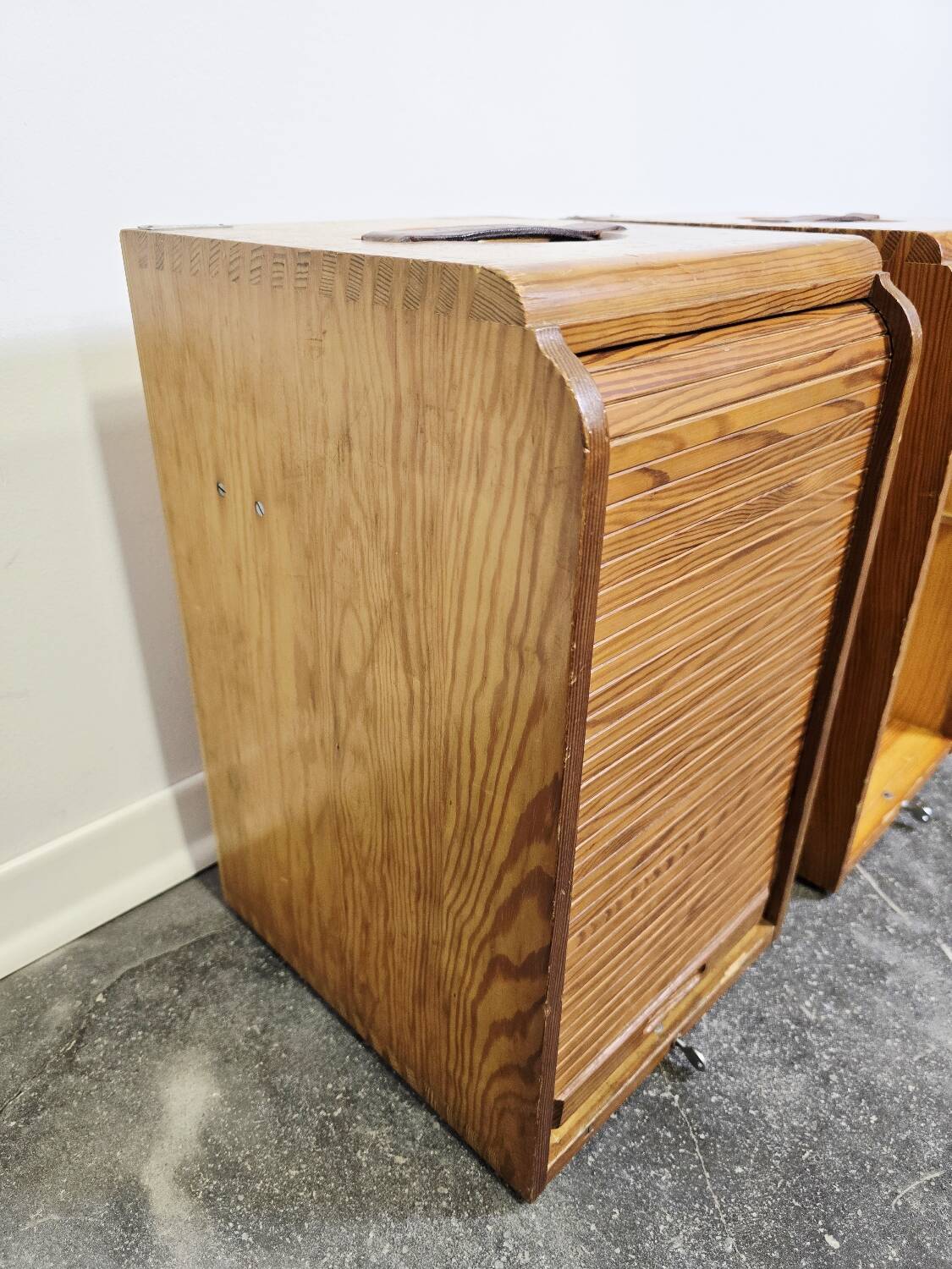 30s Industrial Tambour-Front Oak Cabinet, Portable Form