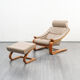 Lounge armchair with footrest, Scandinavian design, Kroken model, leather