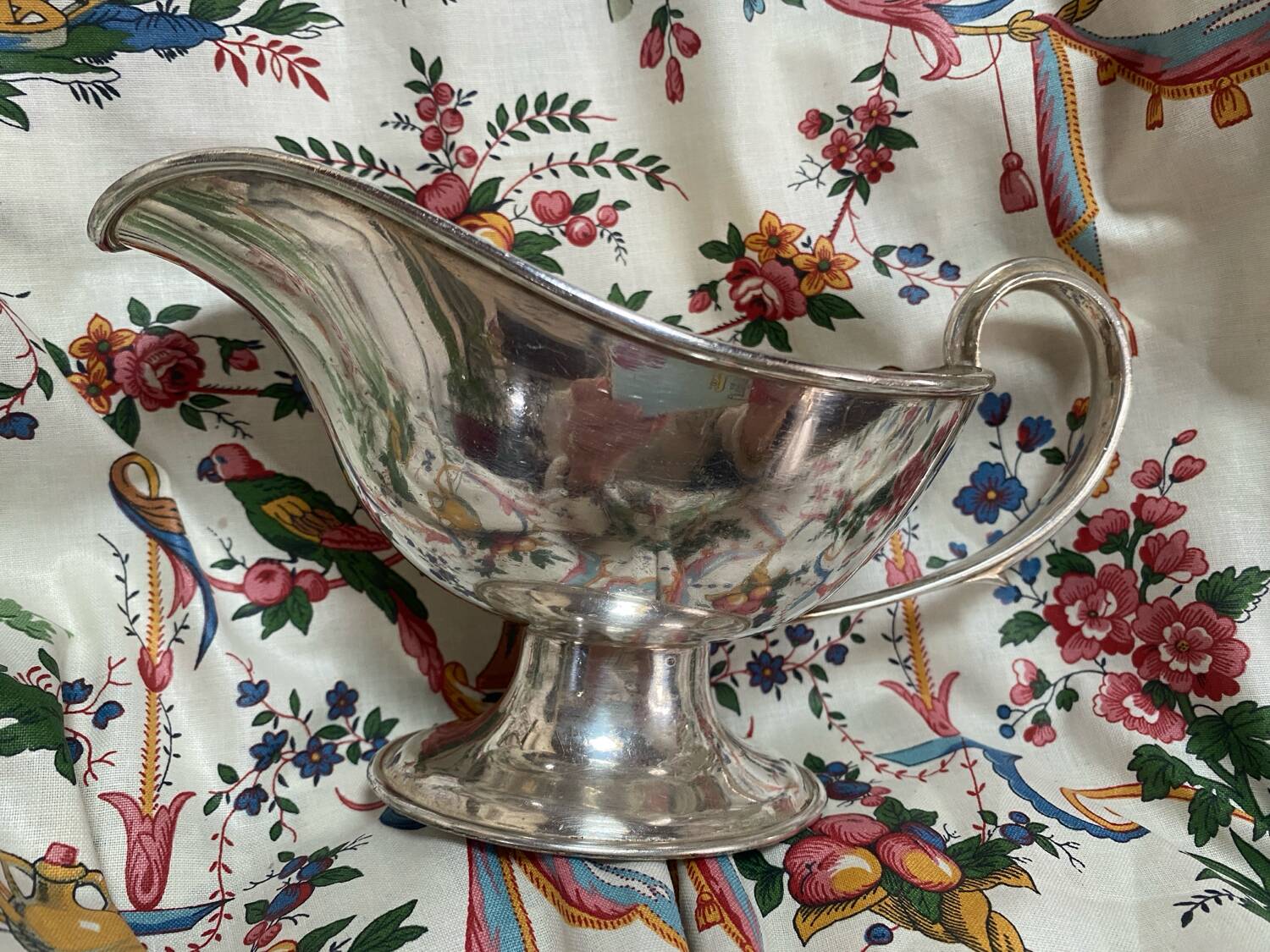 Antique silver-plated gravy boat stamped Birks