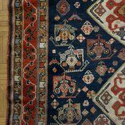 Antique handmade Persian Qashqai nomadic rug – blue background 94x112cm